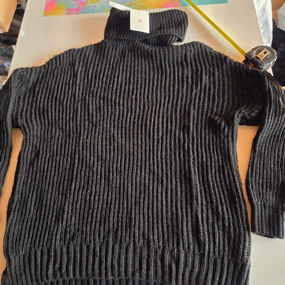 Milio Milano Women Ribbed Turtleneck Sweater Nero Black Art 7101 Size M/L NWT